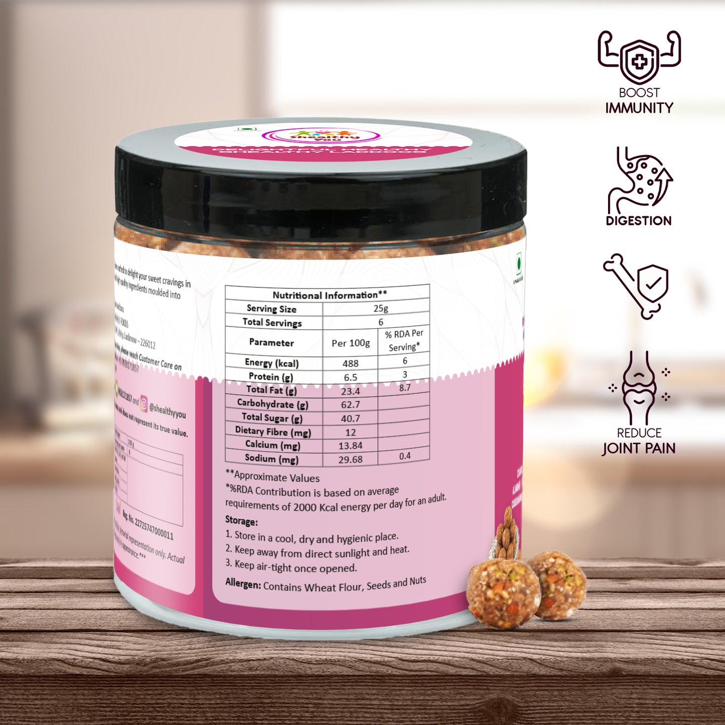 Shealthy You - Aata Gond Laddoo | No Refined Sugar | 14g Calcium | Energy Rich | Healthy Snacks for Kids, Adults and Elderly alike