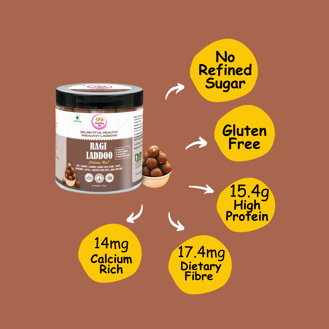 Shealthy You - Ragi Laddoo | No Refined Sugar | High Protein | Calcium Rich | Dietary Fiber Rich | Healthy Snacks for Kids, Adults and Elderly alike