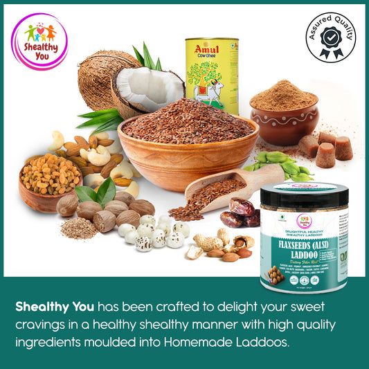 Shealthy You - Flaxseeds (Alsi) Laddoo | No Refined Sugar | Dietary Fiber Rich | Omega-3 Fatty Acid Rich | Healthy Snacks for Kids, Adults and Elderly alike