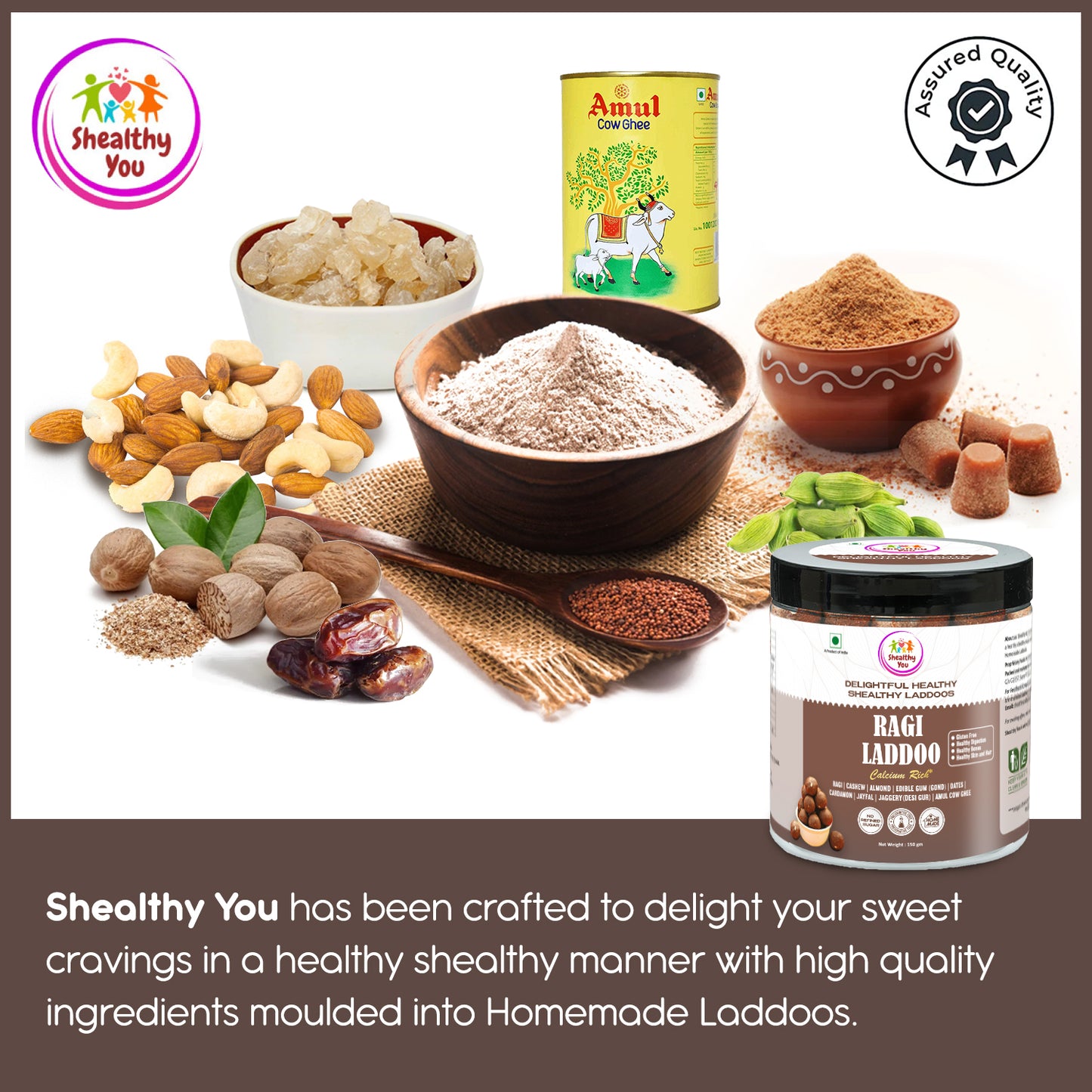 Shealthy You - Ragi Laddoo | No Refined Sugar | High Protein | Calcium Rich | Dietary Fiber Rich | Healthy Snacks for Kids, Adults and Elderly alike