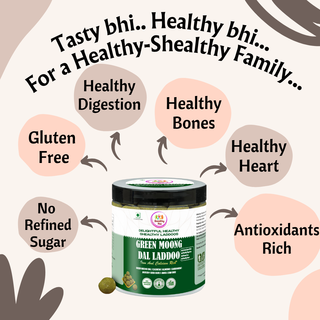 Shealthy You - Green Moong Dal Laddoo | No Refined Sugar | Iron and Calcium Rich | High Protein | Healthy Snacks for Kids, Adults and Elderly alike