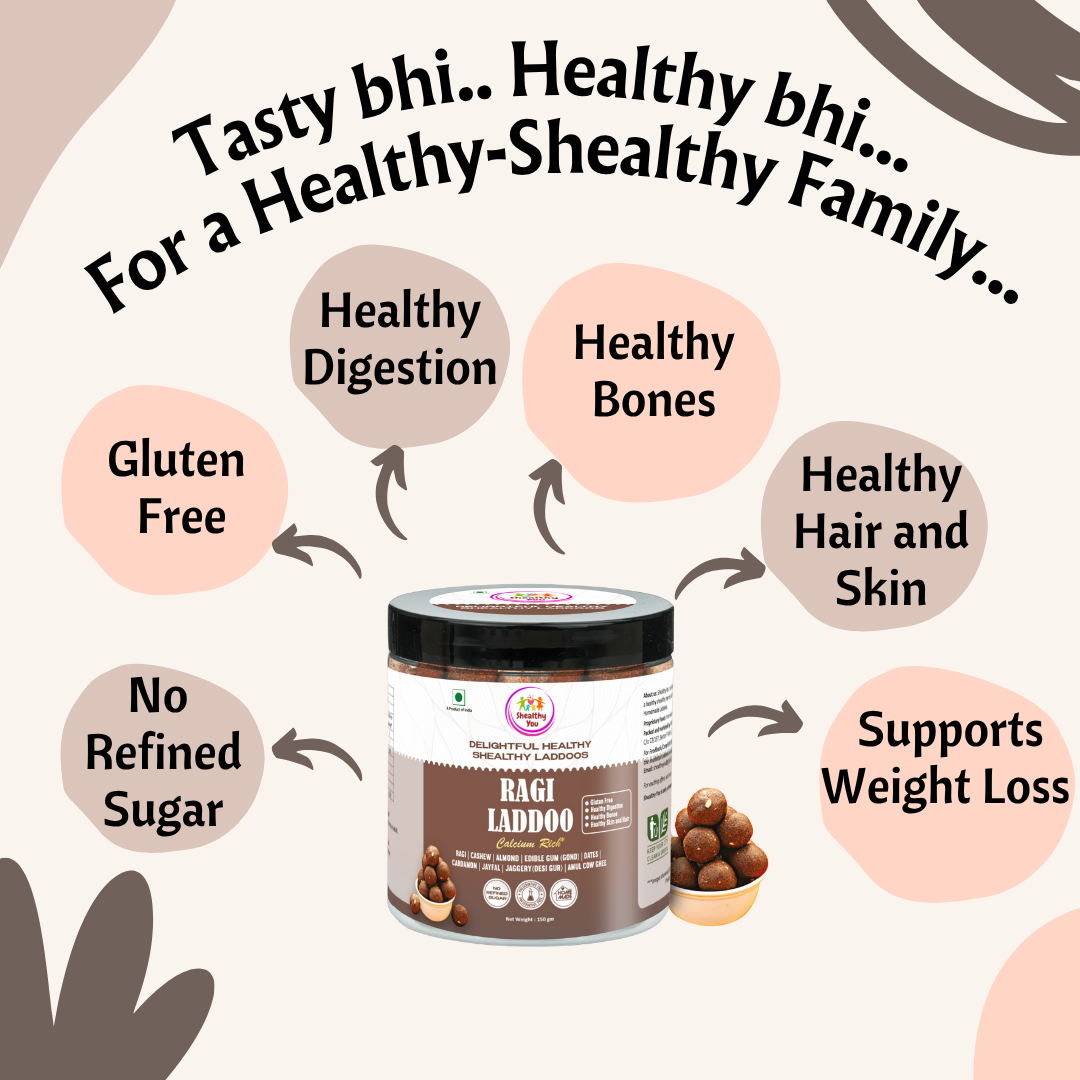 Shealthy You - Ragi Laddoo | No Refined Sugar | High Protein | Calcium Rich | Dietary Fiber Rich | Healthy Snacks for Kids, Adults and Elderly alike