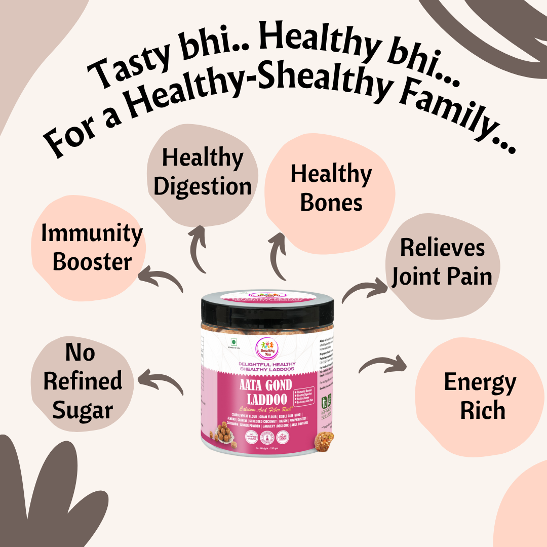 Shealthy You - Aata Gond Laddoo | No Refined Sugar | 14g Calcium | Energy Rich | Healthy Snacks for Kids, Adults and Elderly alike