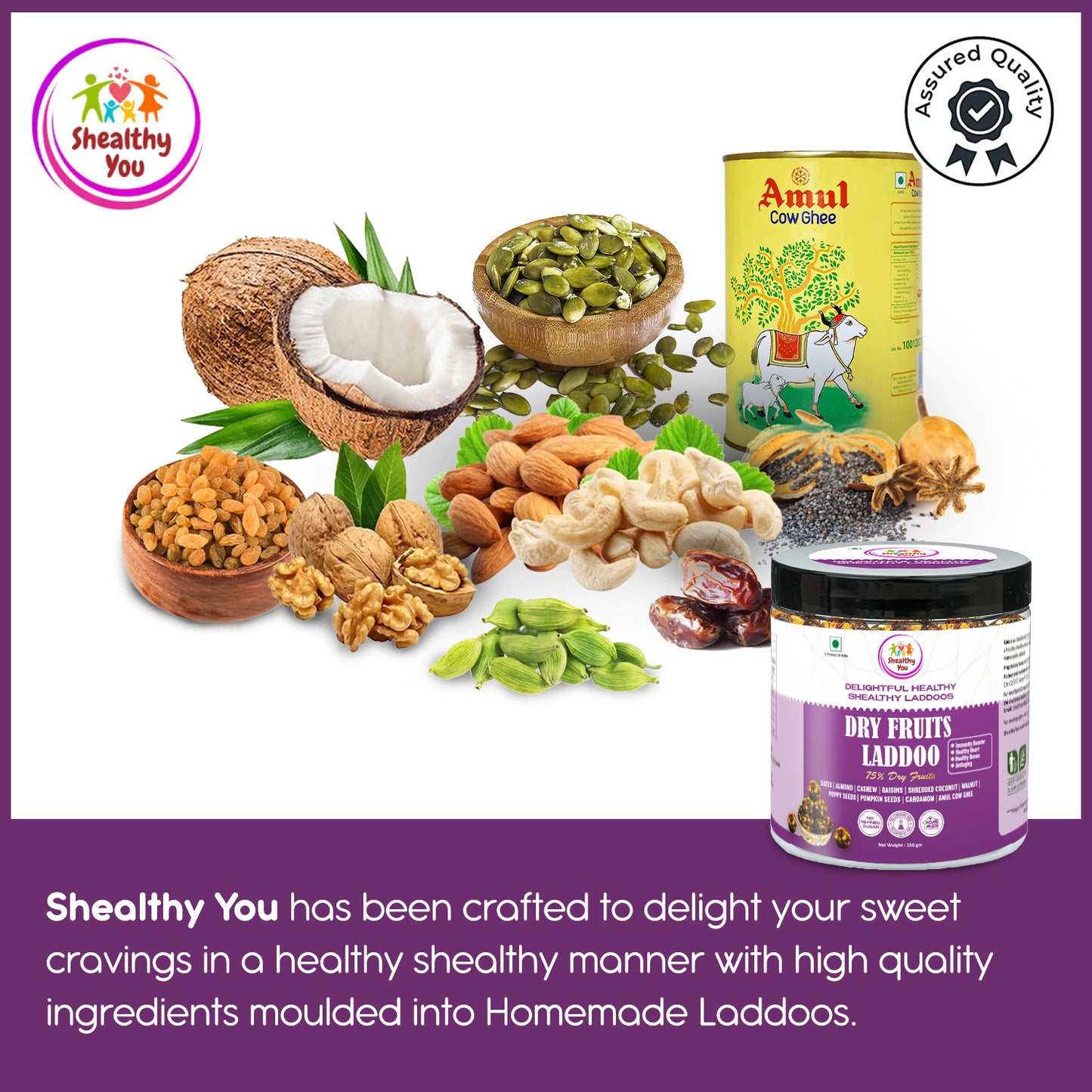 Shealthy You - Dry Fruits Laddoo | 75% Dry Fruits | Sugar Free Laddu | High Protein | Healthy Snacks for Kids, Adults and Elderly alike