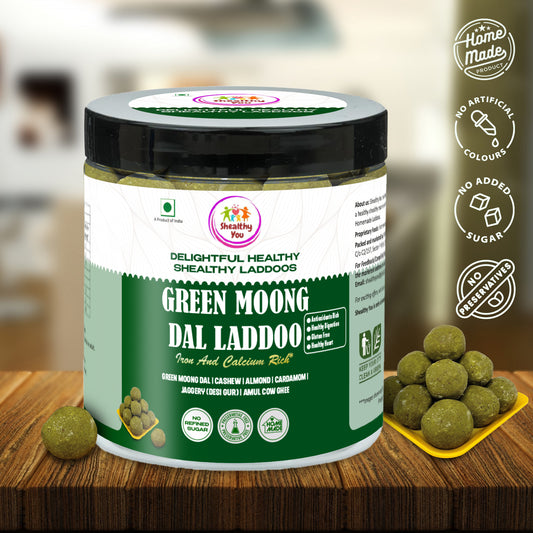 Shealthy You - Green Moong Dal Laddoo | No Refined Sugar | Iron and Calcium Rich | High Protein | Healthy Snacks for Kids, Adults and Elderly alike