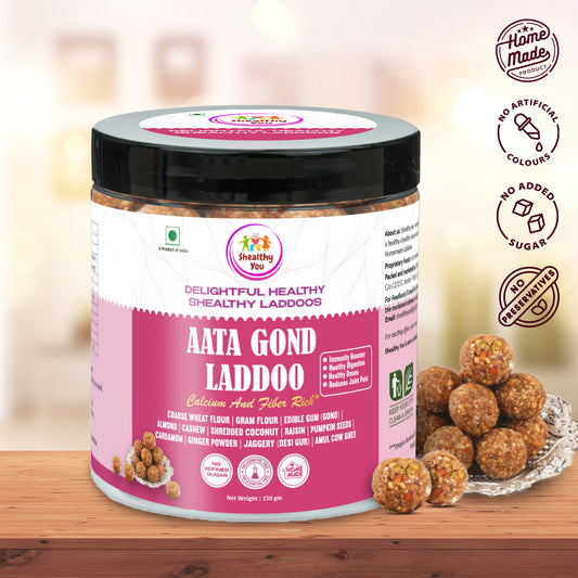 Shealthy You - Aata Gond Laddoo | No Refined Sugar | 14g Calcium | Energy Rich | Healthy Snacks for Kids, Adults and Elderly alike