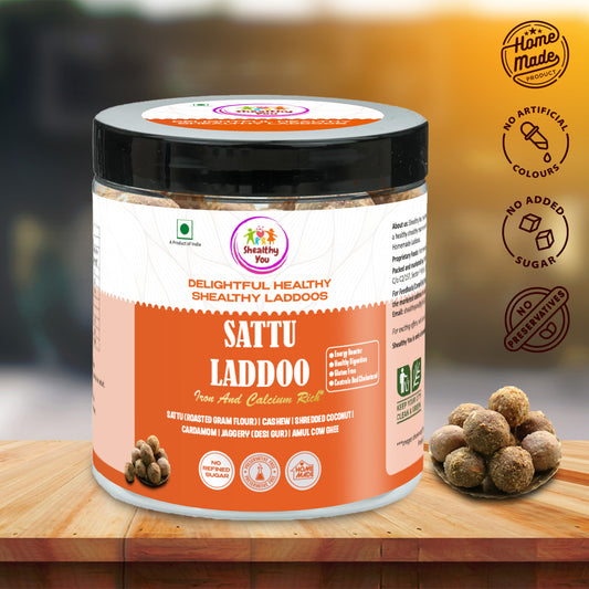Shealthy You - Sattu Laddoo | No Refined Sugar | 36% Iron | 10% Calcium | Healthy Snacks for Kids, Adults and Elderly alike