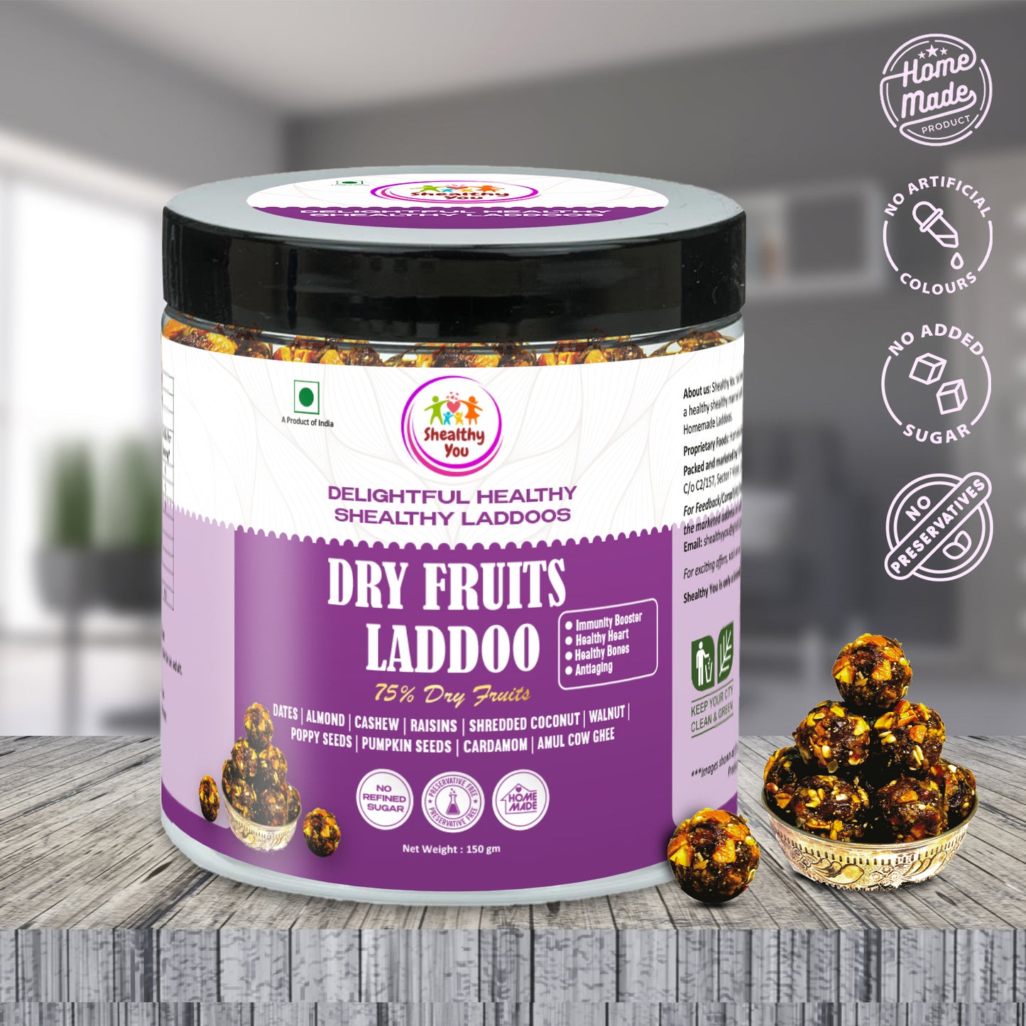 Shealthy You - Dry Fruits Laddoo | 75% Dry Fruits | Sugar Free Laddu | High Protein | Healthy Snacks for Kids, Adults and Elderly alike