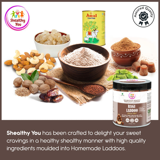 Shealthy You - Ragi Laddoo | No Refined Sugar | High Protein | Calcium Rich | Dietary Fiber Rich | Healthy Snacks for Kids, Adults and Elderly alike 